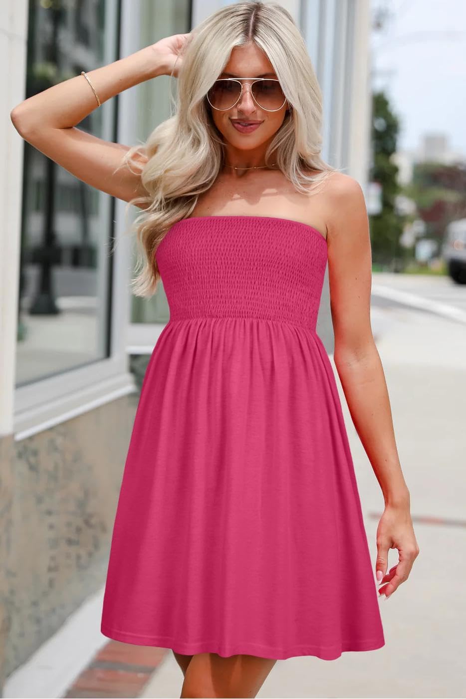 elescat Summer Dresses for Women Strapless Casual Beach Cover Ups Tube Top Sundress - Image 2