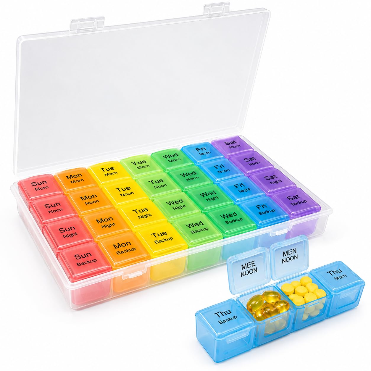 AccuPrints Pill Box Medicine Organizer |Size 18 x 11.5 cm| Weekly 7 Days 4 Times Storage 28 Compartments Case Moisture-Proof Portable Week Holder Container Daily use Planner Ideal for Travel Easy to Use Food Grade Material BPA Free-image-5