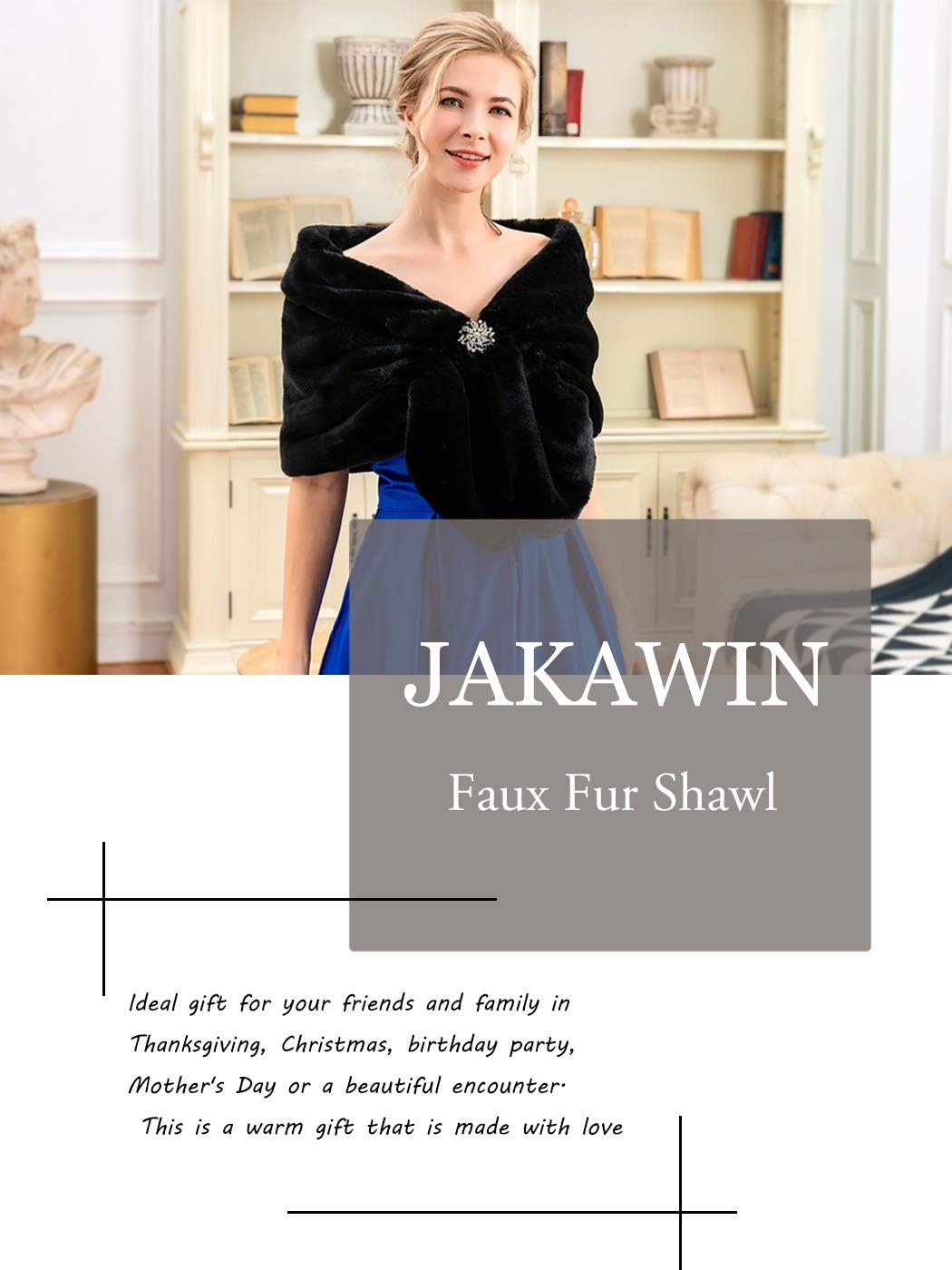 JAKAWIN Women’s Faux Fur Wraps and Shawls Bride Wedding Fur Stole Bridal Fur Shrug Scarf Cover Up for Women - Image 8