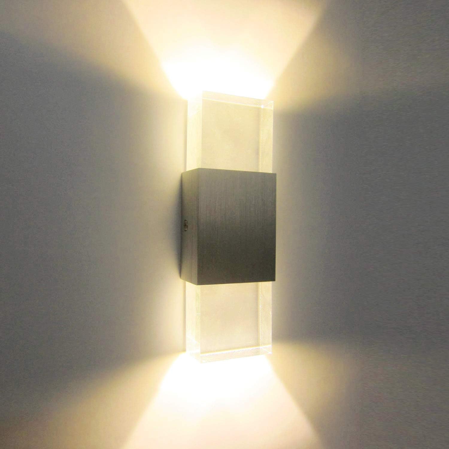 Modern Led Wall Light 6W Transparent Up Down Wall Lamp Aluminum LED Night Light for Living Room Lighting Bedroom Corridor Staircase Warm White Acrylic Sconce Light [Energy Class A++]
