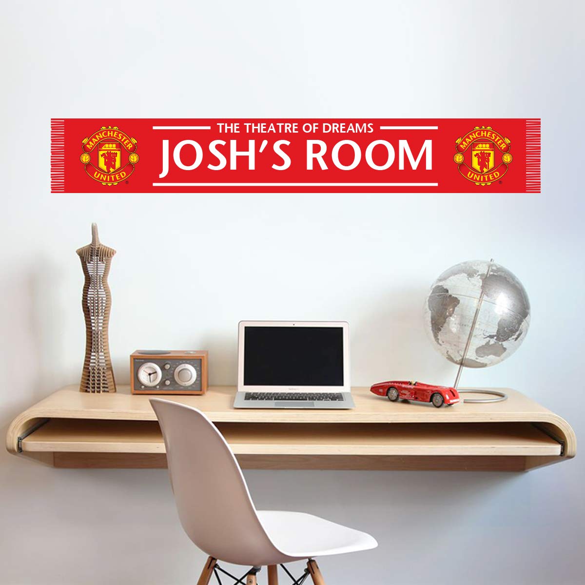 Beautiful Game Manchester United Football Club Official Personalised Scarf Wall Sticker (180Cm X 30Cm)