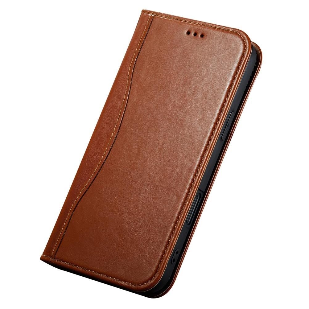 Etui portfelowe na iPhone'a 17, etui z prawdziwej skóry, etui z klapką, podpórka, uniwersalne etui ochronne (brązowe)