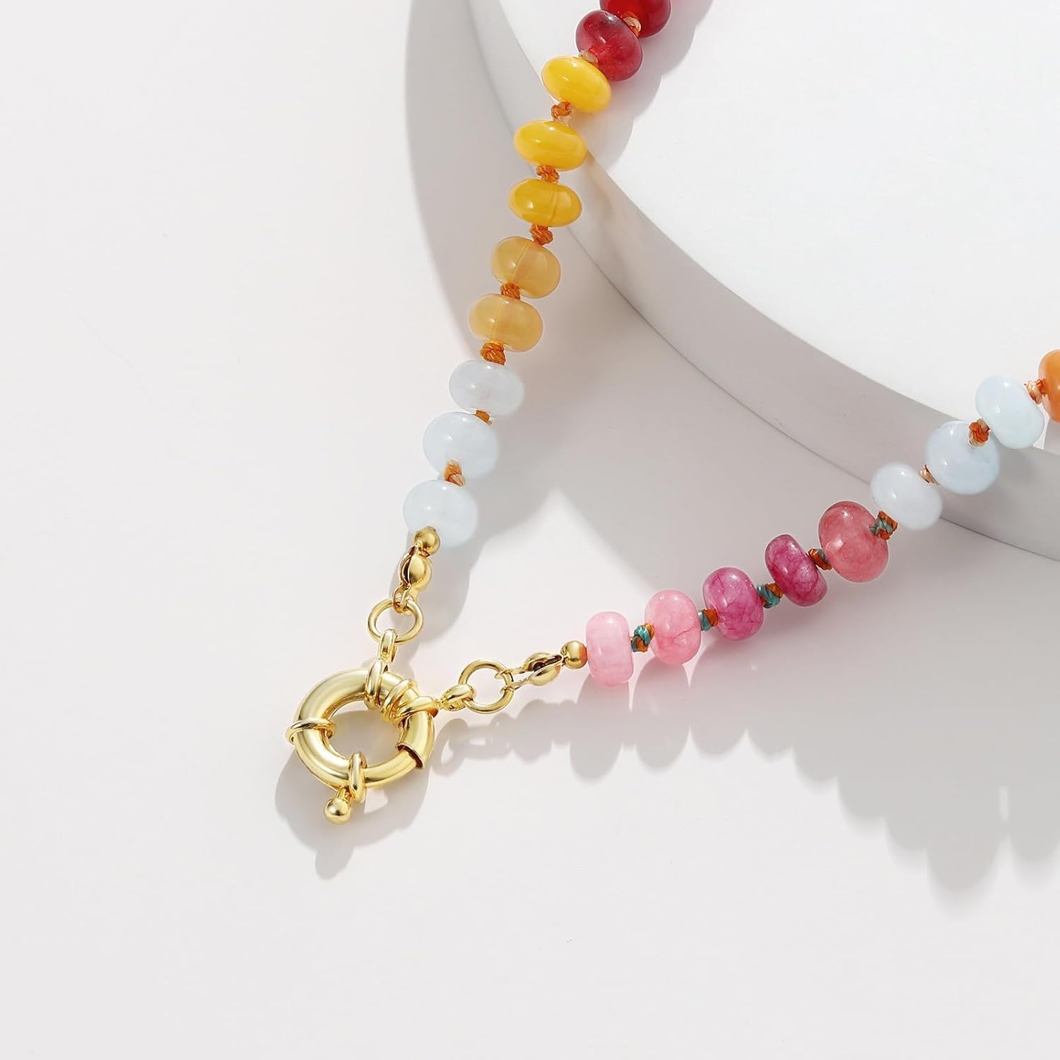 KissYan Beaded Gemstone Necklace for Women, Colorful Boho Bead Choker Natural Stone Surfer Beach Necklaces 14K Gold Plated Summer Handmade Jewelry - Image 6