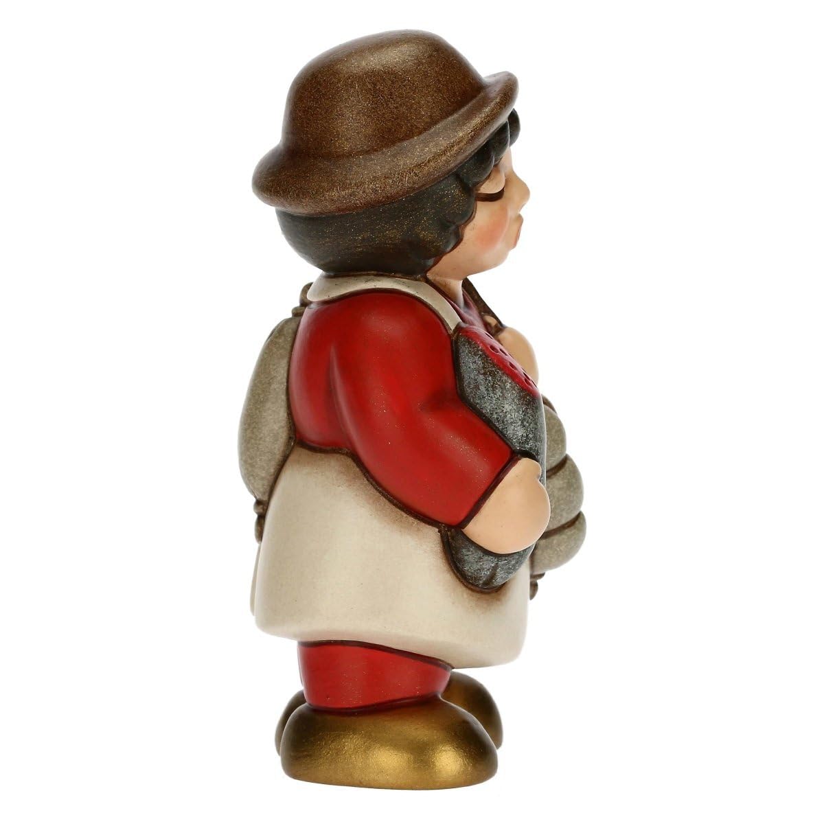 THUN - Presepe 2022 - Statuina Presepe Salumiere in Ceramica Decorata a Mano, Versione Vestito Marrone - Linea Presepe Classico - 4,3X4,5X8 cm h