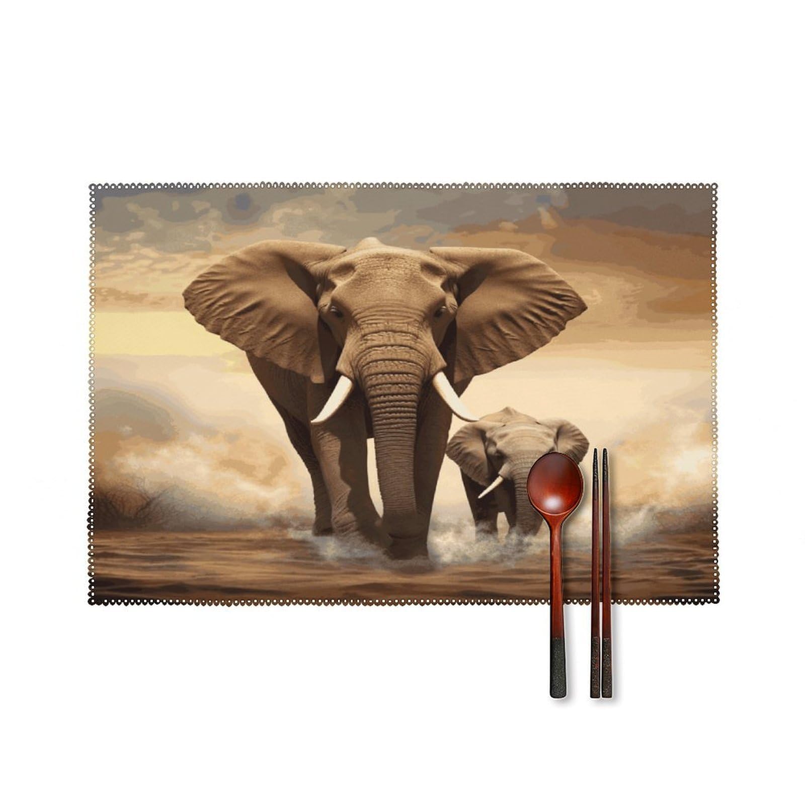 Fodpand Style Elephant And Baby Elephant Placemats Set Of 4 Place Mats Table Mats