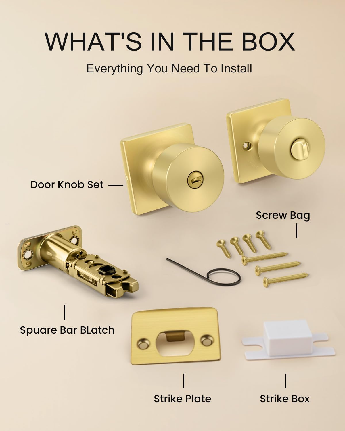 Haidms Gold Door Knobs Interior, Brushed Gold Door Knobs Privacy Door Knob Gold Interior Door Knob for Bedroom Bathroom (6 Pack)