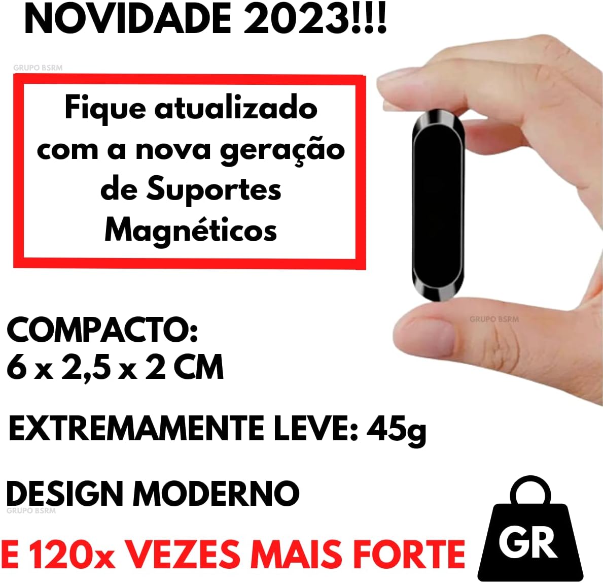 Kit 2 Suporte Magnético Veicular Universal Para Celular 360° Carro GPS Imã Neodímio Com Adesivo Discreto Compacto Para Painel 4 61BFv4mzHvL. AC SL1200