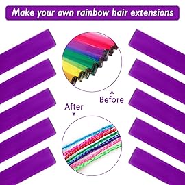 20 Inch Colored Hair Extensions Party Highlights Straight Colorful Clip In Hair Extensions Synthetic Rainbow Hairpieces for Girls Kids Gift(10Pcs Purple)