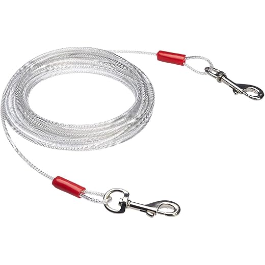 Amazon Basics Tie-Out Cable for Dogs up to 90lbs, 25 Feet, White
