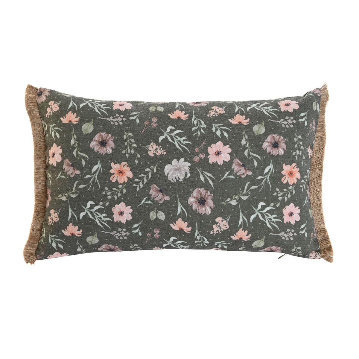 Coussin vert fleurs boho 50x5x30 cm pour décoration de canapé