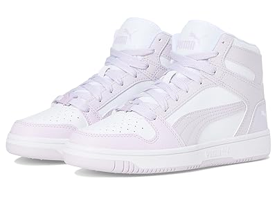 PUMA Kids Rebound Layup Mid (Big Kid) Kids Shoes Puma White/Lilac Frost : 7 Big Kid M, Leather