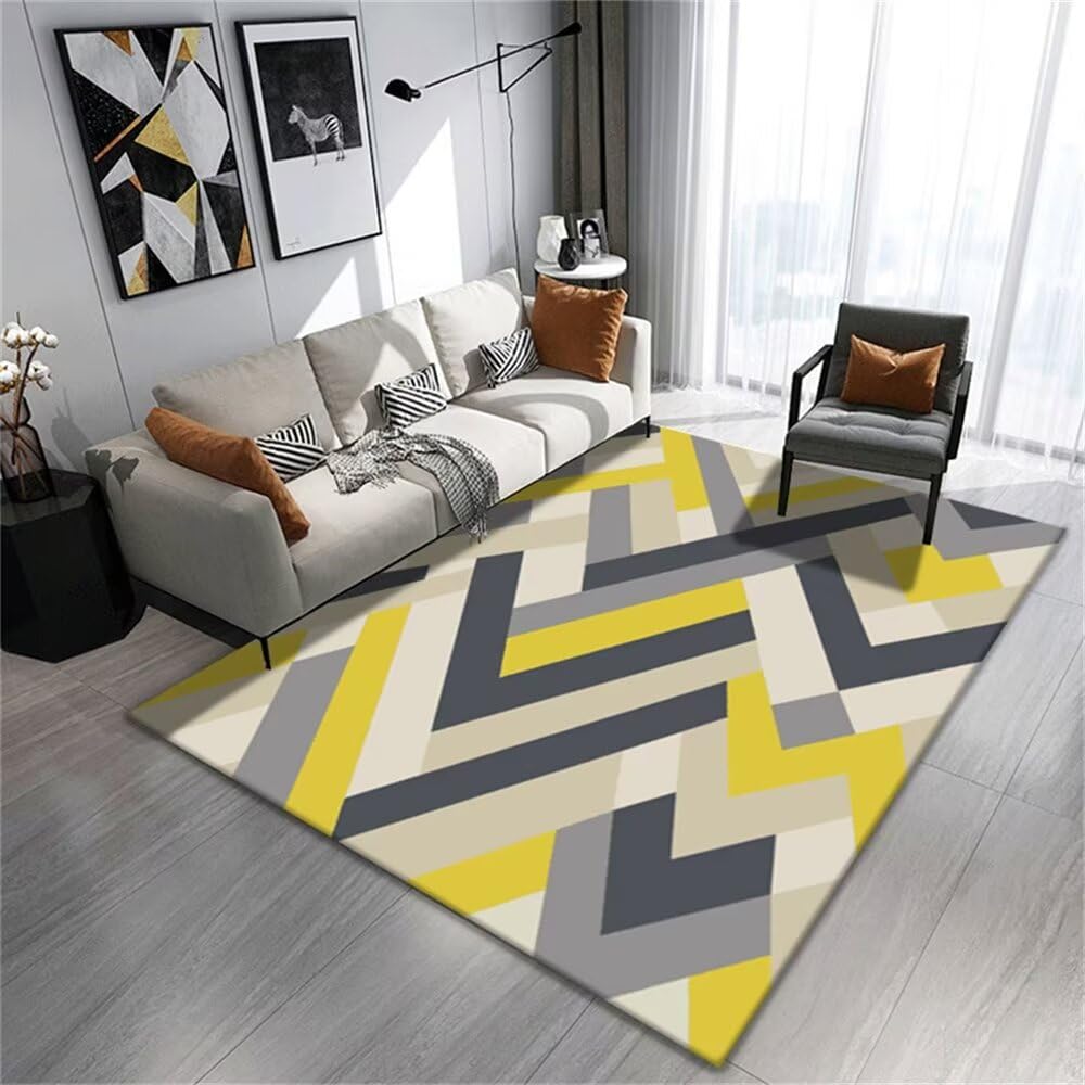 Tapis de damier jaune 130x190cm moderne et antidérapant pour grand salon