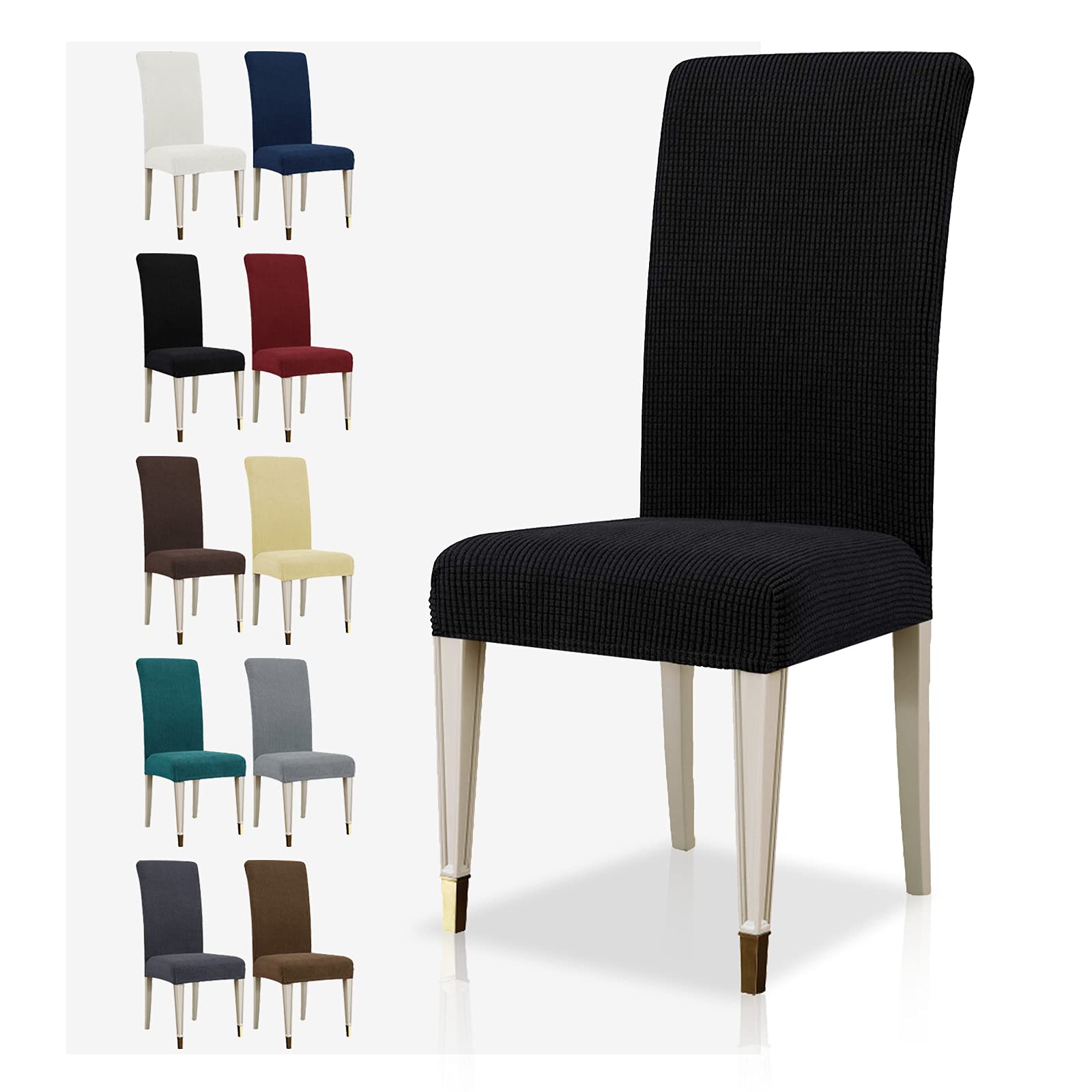 Maxijin Black Super Stretch Dining Room Chair Cover Jacquard Spandex Dining Parsons Chair Slipcover Removable Chair Protector Covers For Dining Room,Hotel,Kitchen,Ceremony (, 4)