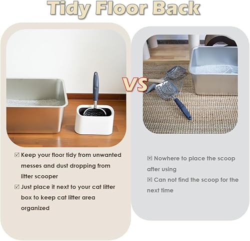 Heavy-Duty Metal Cat Litter Scoop with Holder, Aluminum Cats Litter Scooper Captures All Clumps, Kitty Metal Scooper and Holder (White)(White)