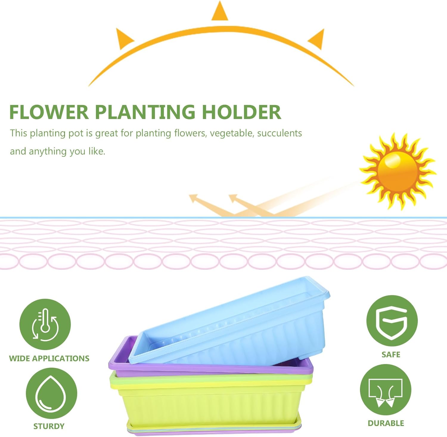 4pcs 17-Inch Rectangular Window Flower Boxes with Trays for Balcony Windowsill Garden, Large 43X19X14Cm Colorful Succulent Planters, Vegetable Planting Containers with Drainage