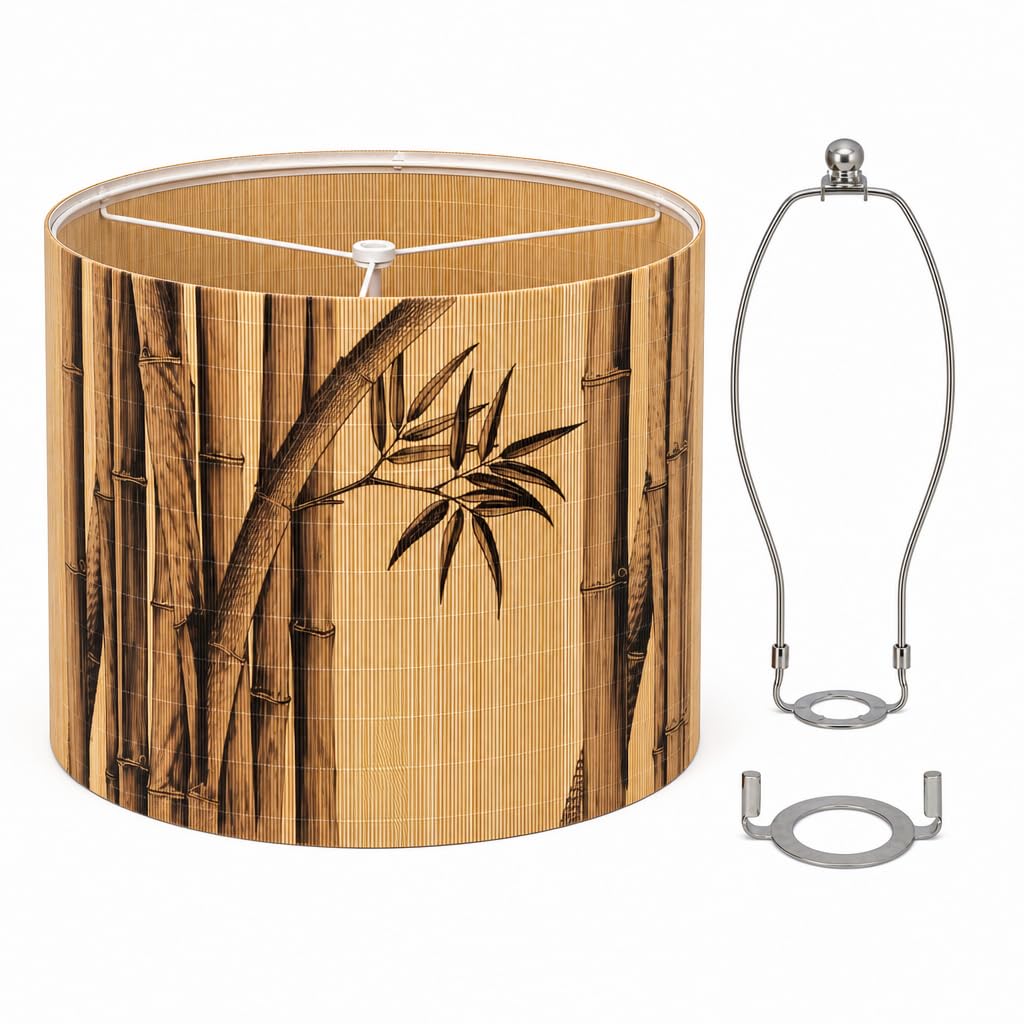 Soft bamboo lampshade for table & floor lamps, no-tool setup, warm mild light, sleek minimalist appearance (1, bamboo) โ image 1