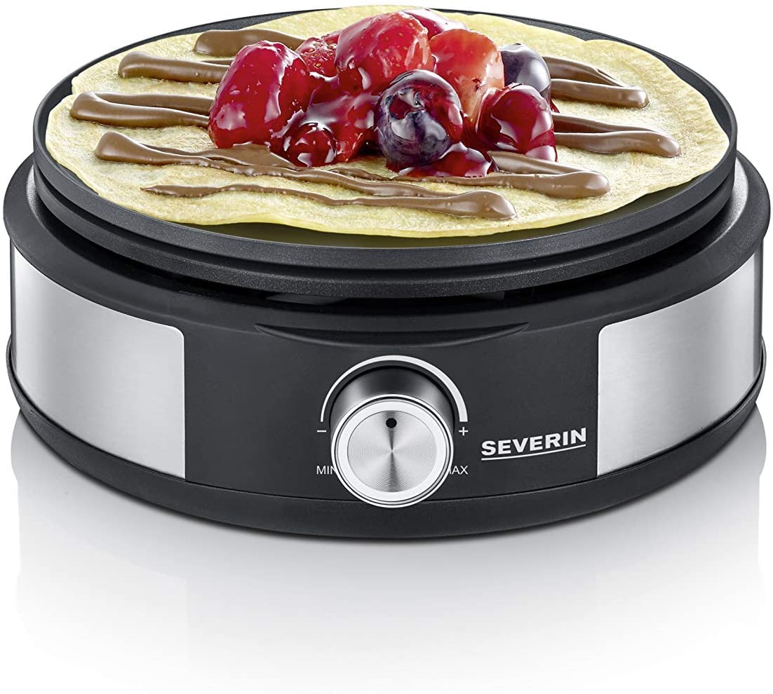 Severin Fondue Crêpière 2 en 1, Inclus 8 fourchettes à fondue, spatule à crêpe et répartiteur de pâte, Inox/Noir, FO 2471