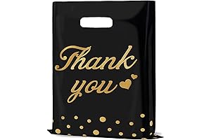 Black Thank You Plastic Bags with Handles 100 Pcs 1.57 Mil Thick 9x12In