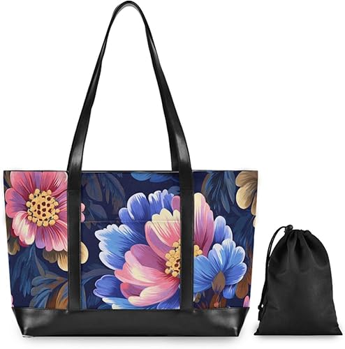 Miniatura 2 de Azul y rosa retro romántico flores esenciales bolsas de computadora para computadoras portátiles con cremallera bolsas de trabajo para viajeros con