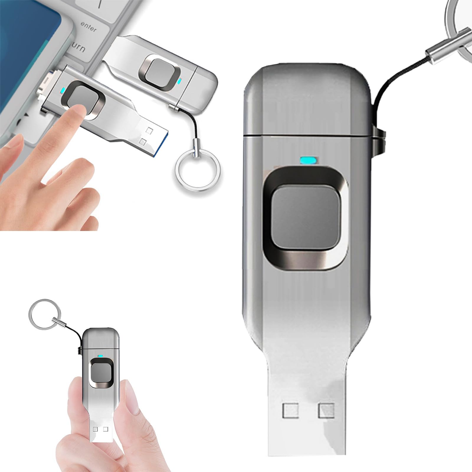 Chiavetta USB con Impronta Digitale, 16GB/32GB/64GB/128GB/256GB Chiavetta USB 3.0, Doppia Interfaccia USB 3.0 + Type-C, Partizione Crittografata Personalizzabile 64GB