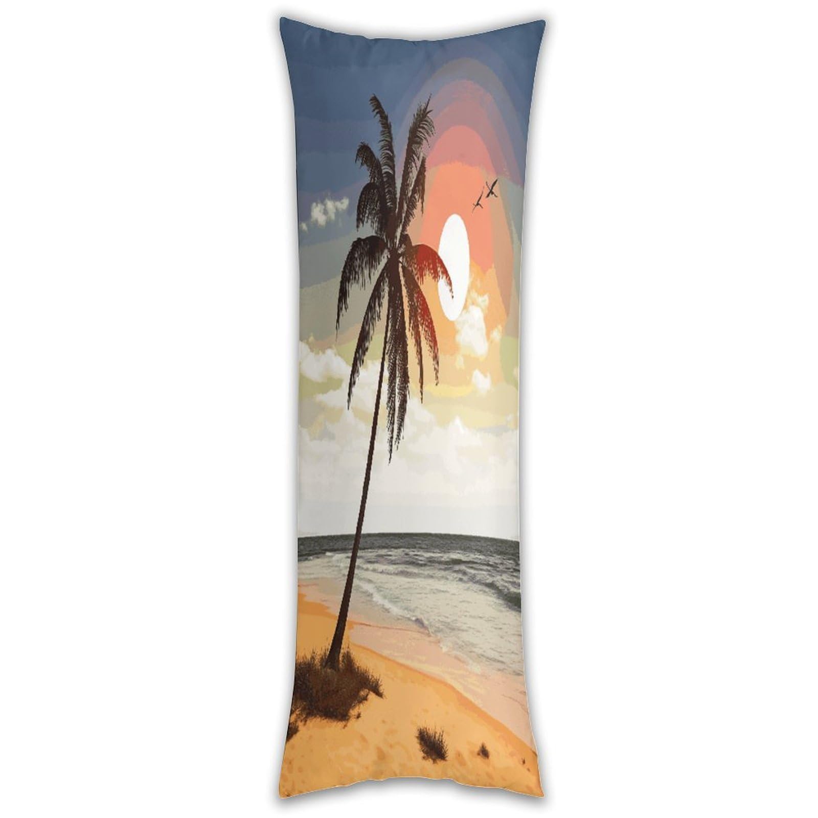 Palm Tree on Beach Long Pillow Case with Zipper Ultra Soft Microfiber Long Pillow Cover Breathable Body Pillow Protector Soft Wrinkle Pillowcase for Bed Sofa Bedroom 53 X 19 in