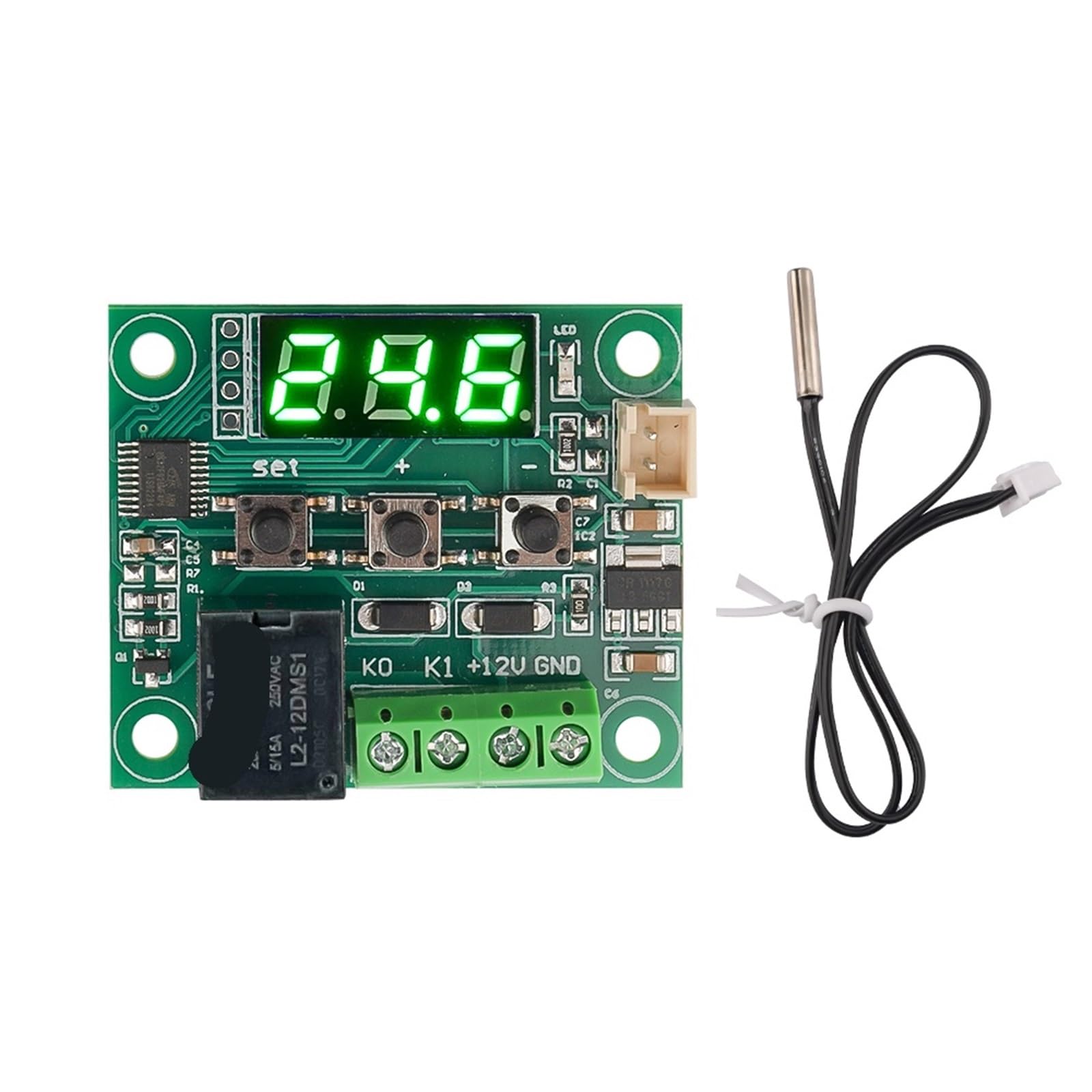 10 pezzi W1209 LED Termostato digitale Controllo temperatura Termometro DC 12V Modulo interruttore regolatore termico + sensore(Blue)