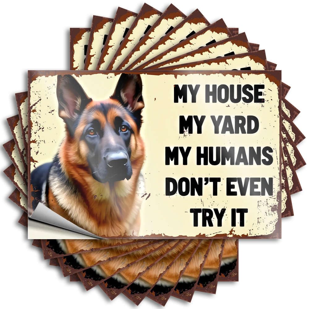 Decal Aesthetic Work Office Decor Bottle German Shepherd - My House, My Yard, My Humans Don't Even Try It - No Residue Decals for Microfiber(8X12CM)