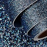 FunStick Black Blue Reflective Glitter Wallpaper Peel and Stick Sparkle Glitters Wallpaper Self Adhesive Navy Blue Glitter Contact Paper for Cabinets Bedroom Wall Decor DIY Crafts Removable 15.8'x80'