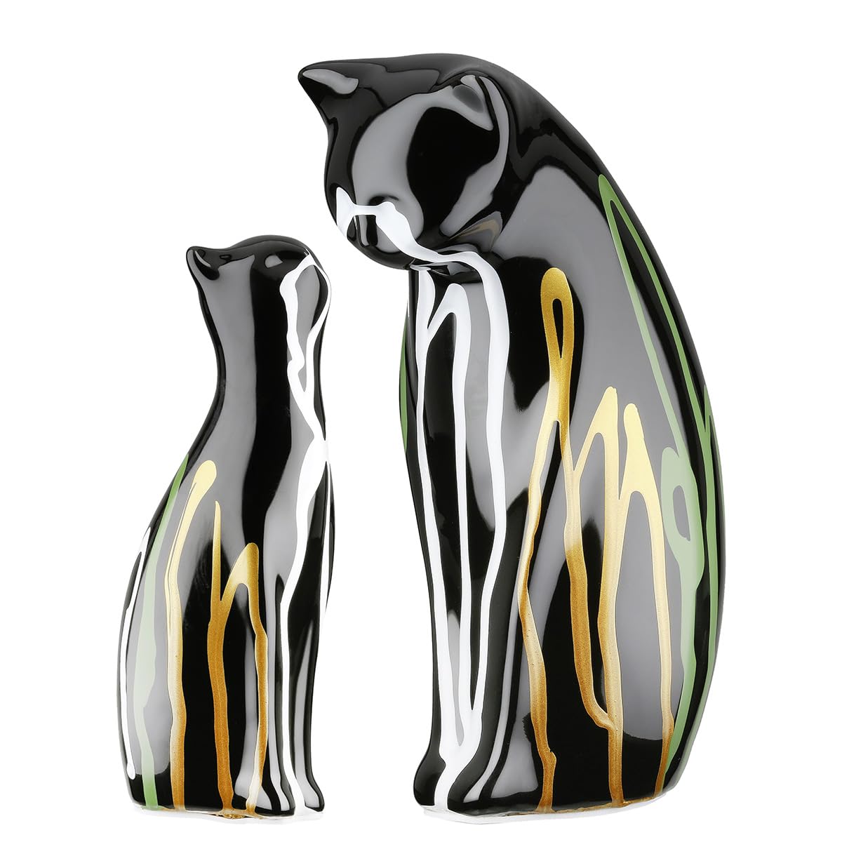 GILDE Ceramiczne figurki kota, 2-częściowy, glazurowane, czarne, wysokość 22 cm, szerokość 14 cm, głębokość 8 cm