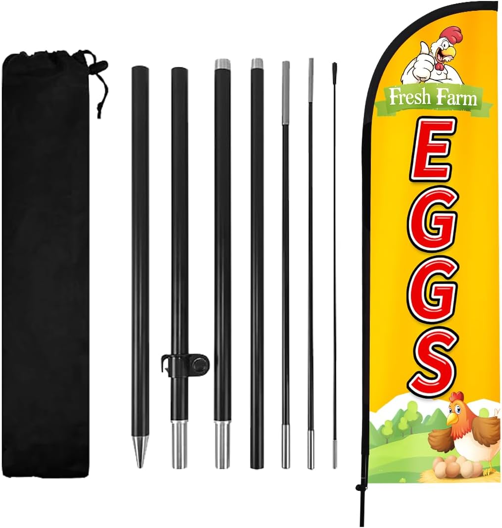 Farm Fresh Eggs Feather Flag, 8.2ft Sign for Business with Aluminum Pole and Ground Stake, Commercial Sign for Outside Business Swooper Flag Advertisng Feather Banner