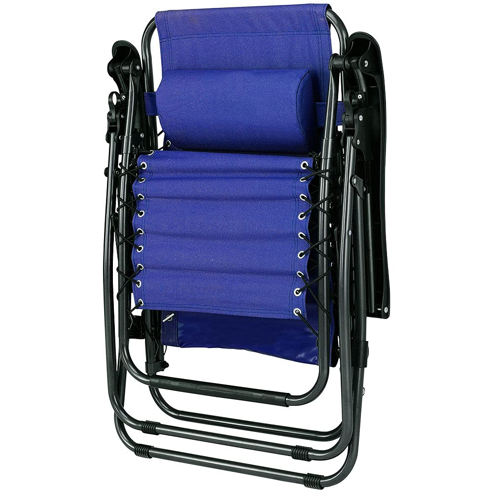 BAKAJI Chaise Longue Transat Jardin Plein Air, Transat de Plage Pliable, Bain de Soleil avec Repose-tête, d’accoudoirs Réglables, Chaise de Camping Gravité Zéro en Oxford (Bleu avec Plateau)