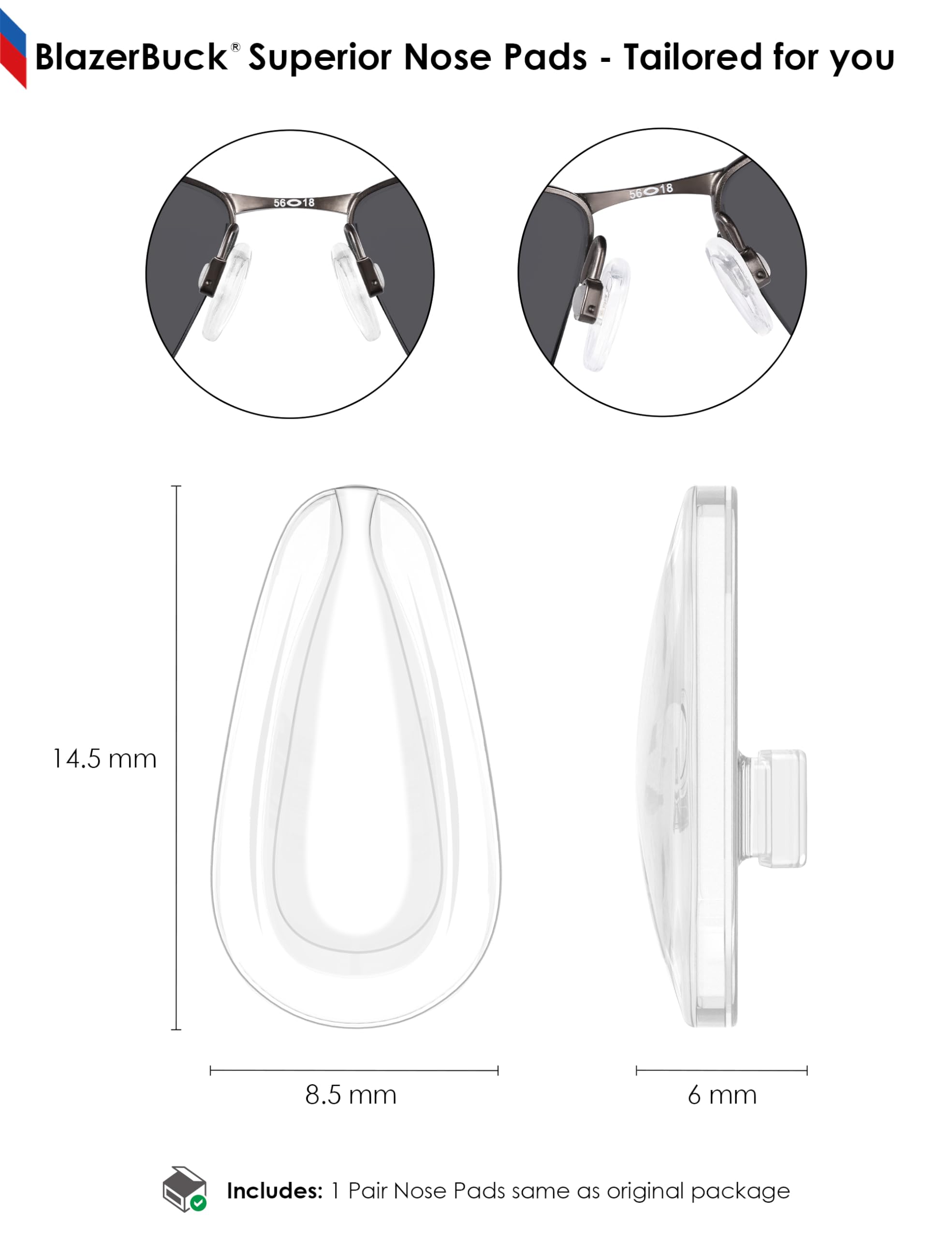 BLAZERBUCK Clear Replacement Nose Piece Pads for Oakley Extender OX3249-1 Pair