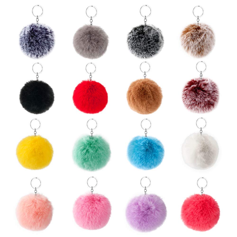Days OFFPom Pom Balls Faux Fur Keychain Keyring Handbag Bag Decoration Mix Color (Pack of 12, Big)