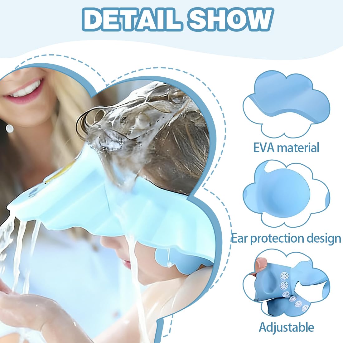 Gorro de Ducha de Bebé Para, Gorro ducha niños, Visera baño niños, Suave Ajustable con Protección para los oídos Gorro de ducha, Evita que los ojos se llenen de Agua y Champú Protege(Azul,Amarillo) — view 3