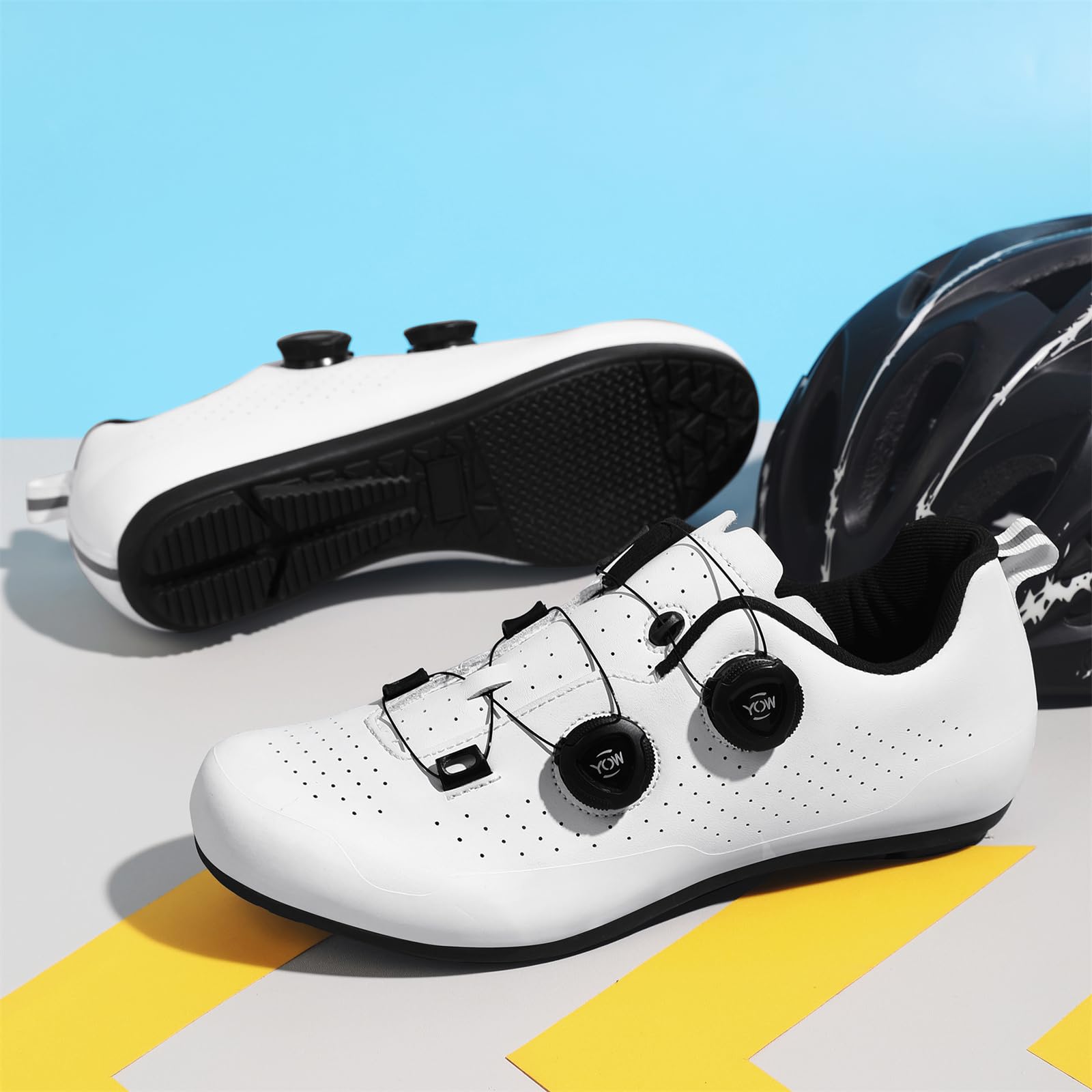 JiuQing Męskie buty rowerowe bez blokady antypoślizgowe do jazdy na rowerze w pomieszczeniach i na świeżym powietrzu,White,45 EU