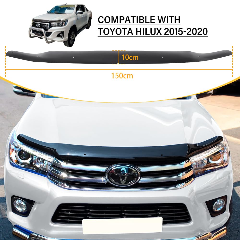 Deflector de capó para Toyota Hilux 2016-2020, protector contra insectos y salpicaduras para Duty Comfort Executive Invincible Todas las cabinas, acrílico PMMA resistente a UV, negro brillante