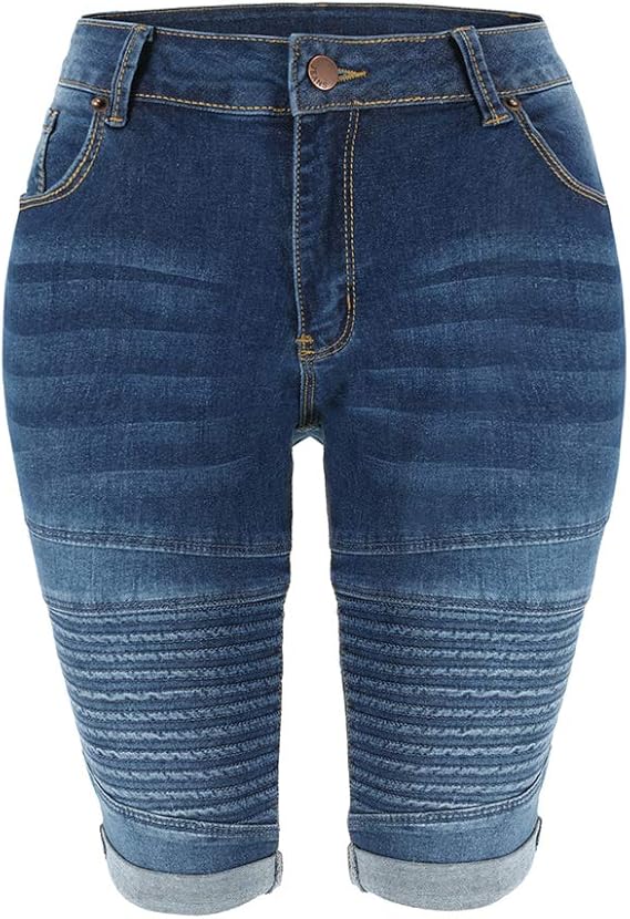THUNDER STAR Womens Denim Ripped Bermuda Shorts Distressed Knee Length Stretch Short Jeans