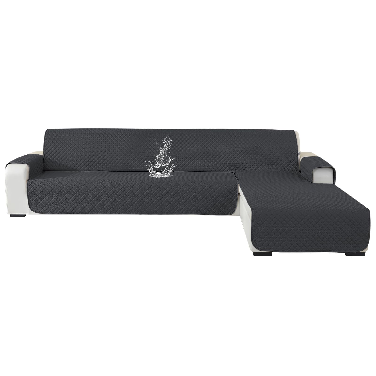 Ystyle Funda Sofa Chaise Long 2 Plazas, Fundas Sofa Chaise Longue Izquierdo/Derecho Universal Reversible, Cubre Sofa Chaise Longue Impermeable, Funda Sofa L Antipelos (210cm, Gris Oscuro) Global Recycled Standard Global Recycled Standard Global Recycled Standard