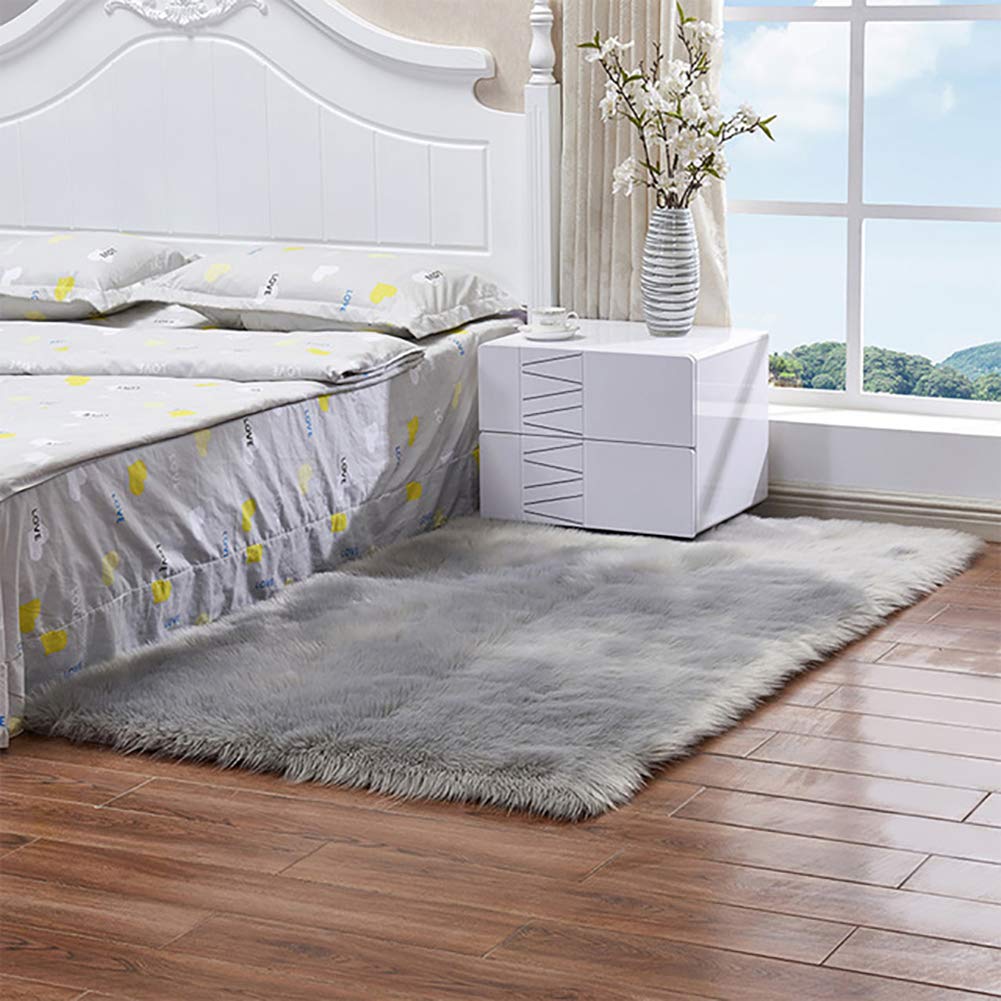 Tapis 40x80cm, Longhair Décoratif Coussin de Chaise, Qualité Premium Antidérapant, pour Chambre à Coucher, Salon, Crèche - Gris