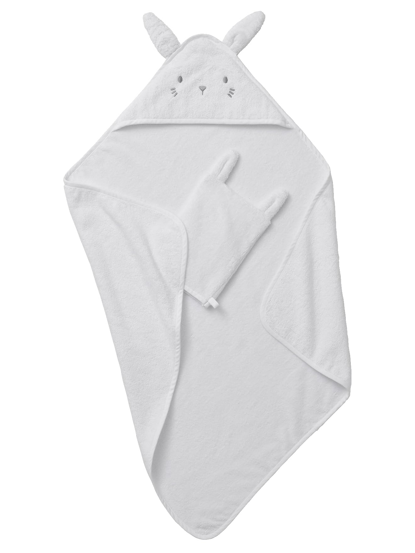 VERTBAUDET Cape de bain + gant coton bio blanc 70X70