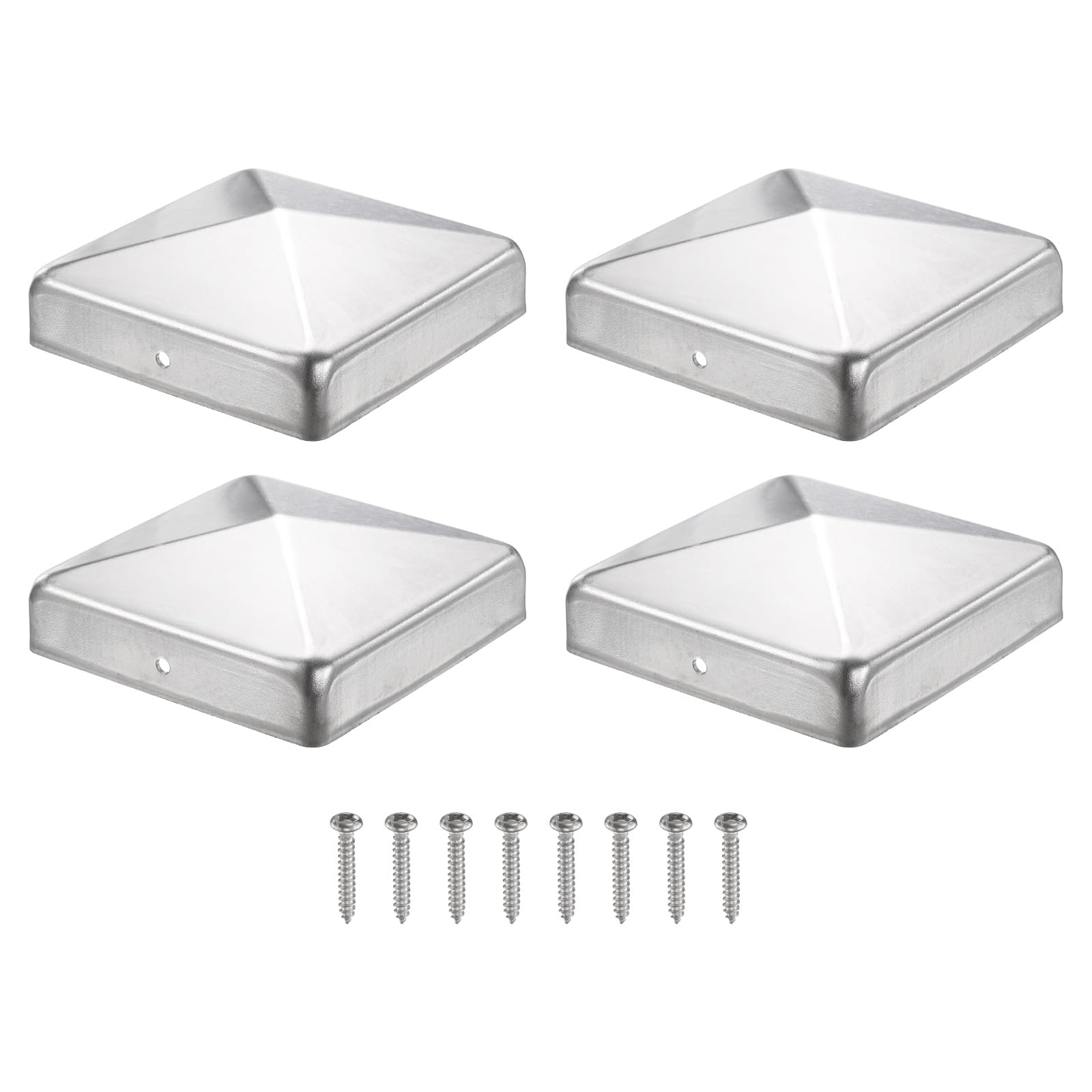 sourcing map 101mm /4inch Fence Post Caps, 4Pcs Aluminium Pyramid Post Cap Cover Pressure with Screws for Wood/Metal Fence Posts, Mailbox Pyramid Cover, Outdoor, Garden, Decks, Silver