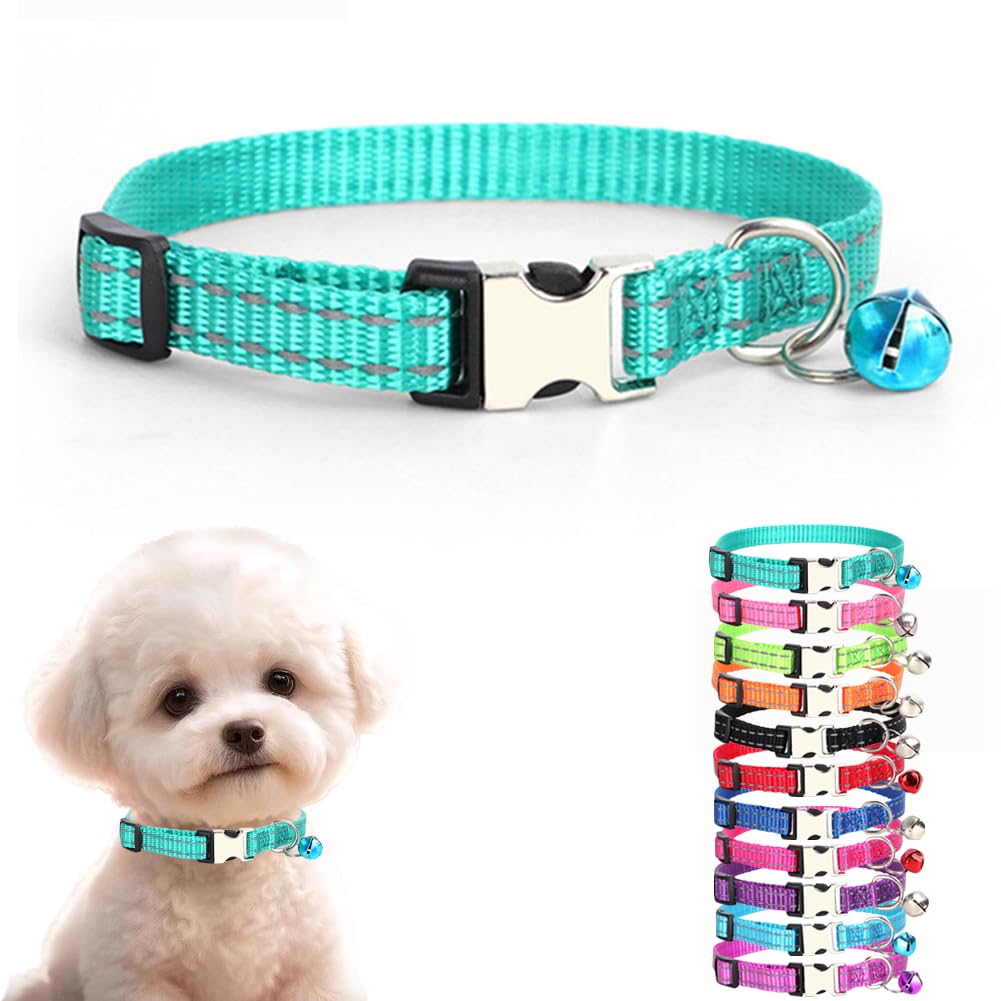 Xs Dog Collars with Bell Reflective Nylon Metal Buckle Teel Cat Collars with Bells Forfor XXS Xs Tiny Little Pet Female Dogs Cat Neck 7.5-11 Inch