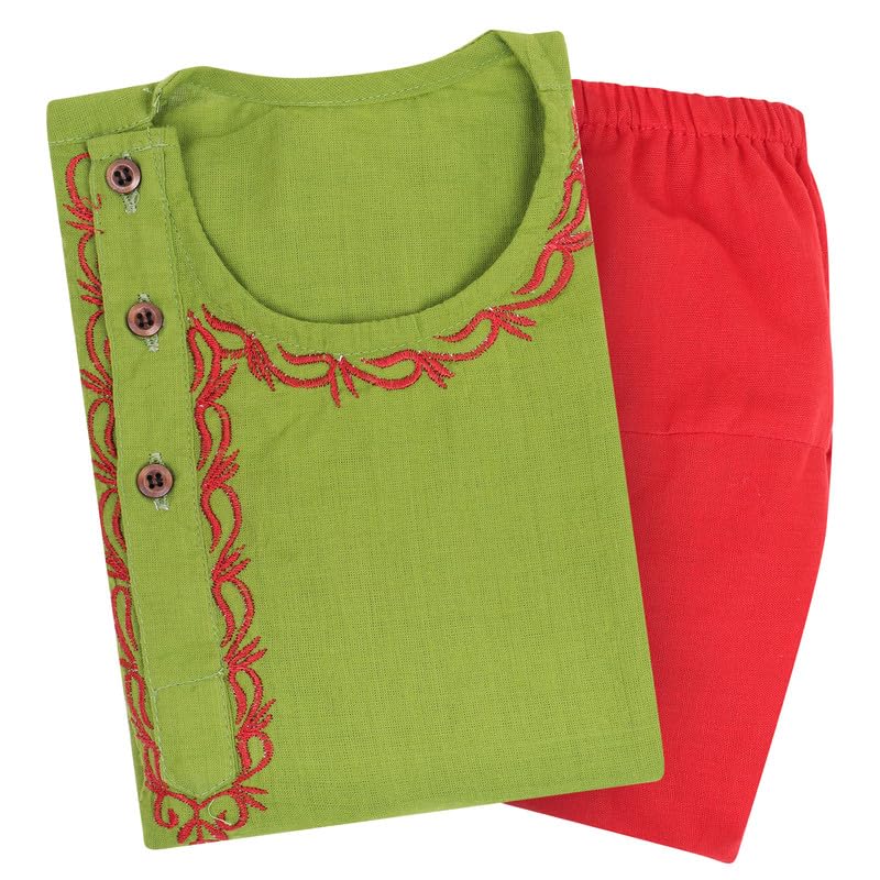 Image of superminis Baby Boy's Handloom Cotton Kurta With Embroidery Around The Neck And Contrast Color Dhoti Clothing Set