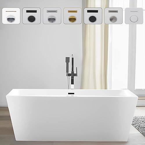 Vanity Art Bañera independiente de acrílico blanco de 67 x 31 pulgadas  Tina de remojo de diseño contemporáneo con drenaje emergente y disponible en Yaxa Colombia