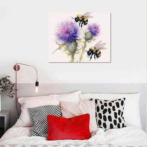 Miniatura 3 de Algasan Lienzo de pintura en lienzo para pared, 20 x 16 pulgadas, para sala de estar, dormitorio, decoración de otoño, Las abejas están en las flores