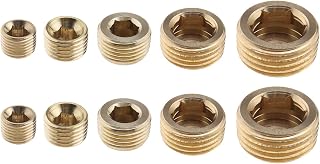 10pcs 1/8 1/4 3/8 1/2 3/4inch Brass External Thread Inner Hex Head Plug Adapter Fitting for Water Pipe Solar Tupe Pneumatic Tube Gold