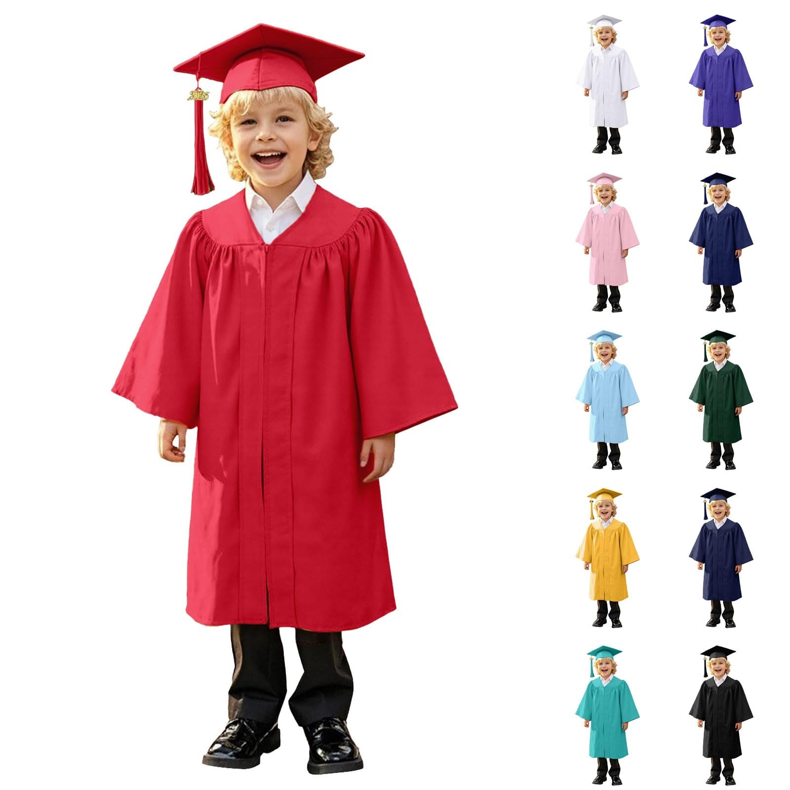 Kindergarten 2026 Graduation Cap and Gown Tassel Sets with Charm 2PCS Graduations Stoles for Kids Grad Party Clothes