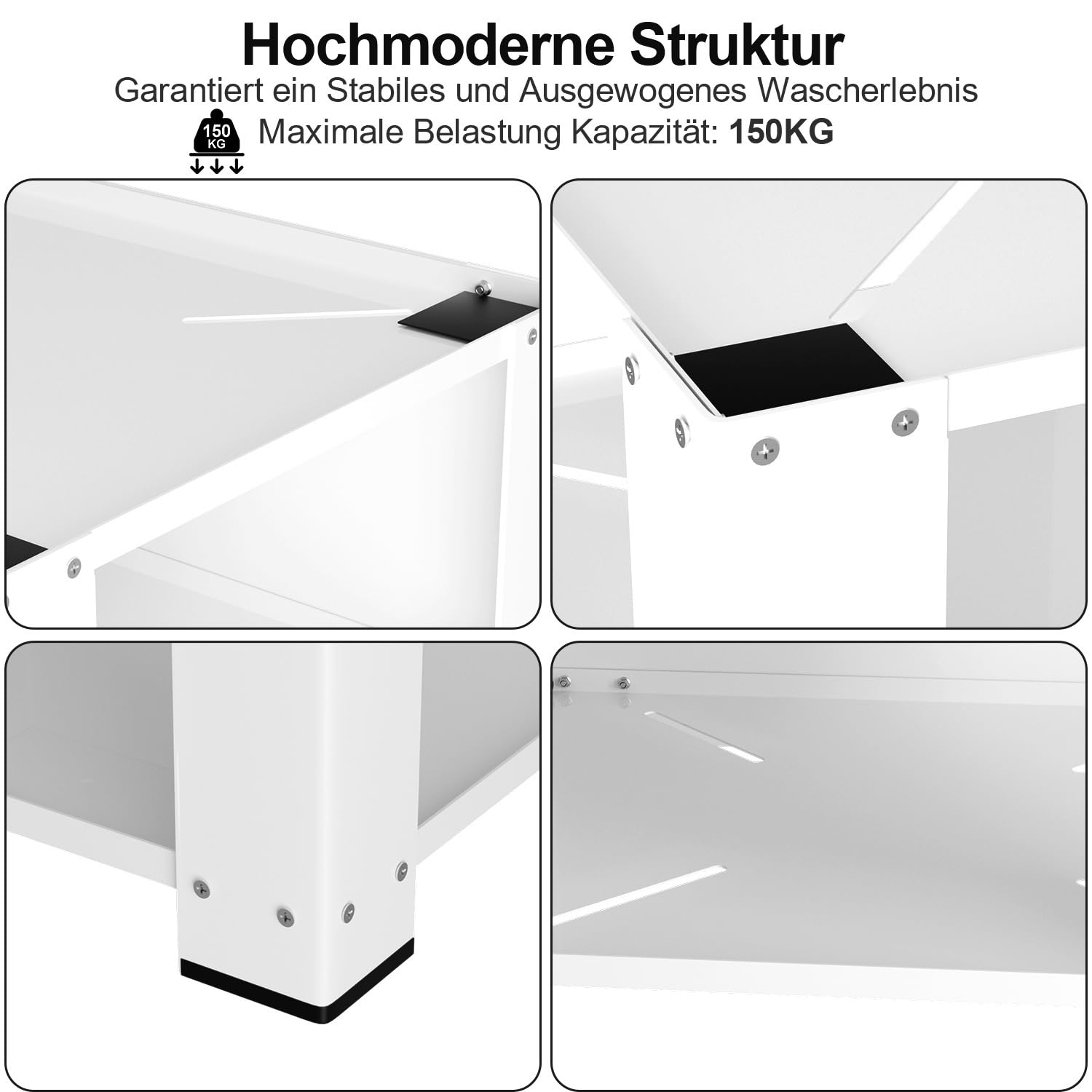 Waschmaschinensockel 60×60×40 cm, bis 150 kg tragfähig, Sockel für Waschmaschine & Wäschetrockner, mit Einlegeboden & Gummipolster, weiß