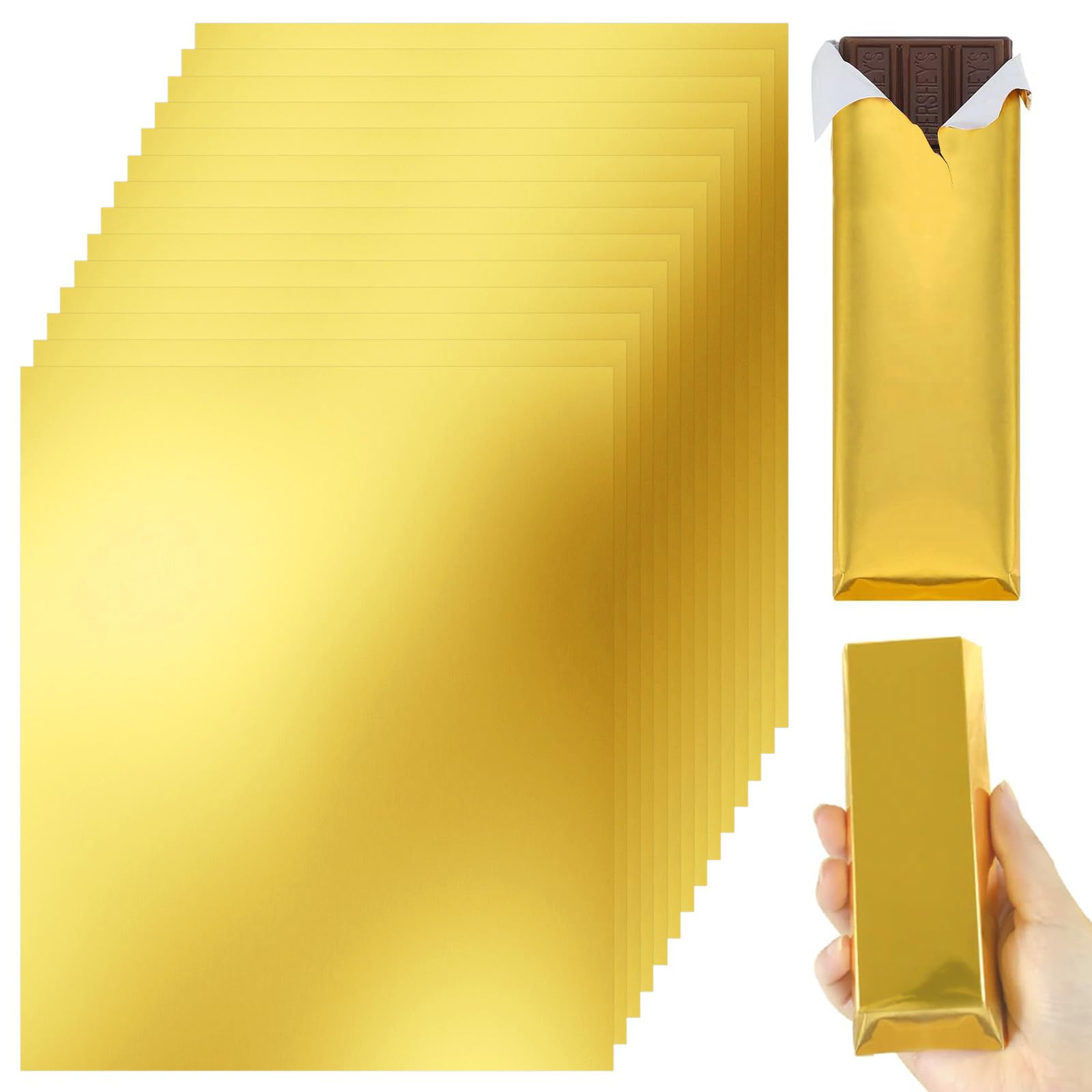 HRXMS Chocolate Bar Wrappers 120pcs - 6x7.5 Inch Gold Foil Paper with Thick Backing | Premium Candy Wrappers for Homemade Chocolate Bars, Candies, Holiday Gifts | Reusable Food-Grade Packaging (Gold)