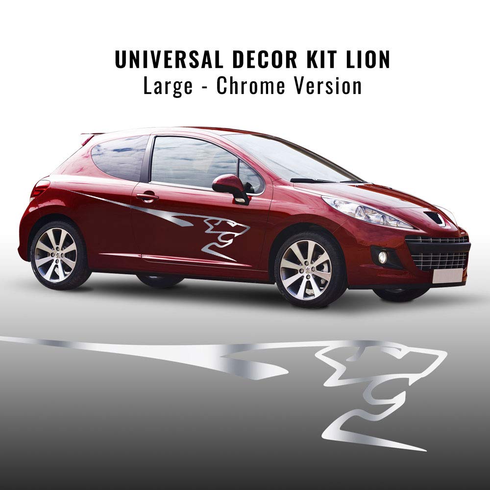 Deko-Set Peugeot 207 Löwe verchromt für Seitenwände 220 cm